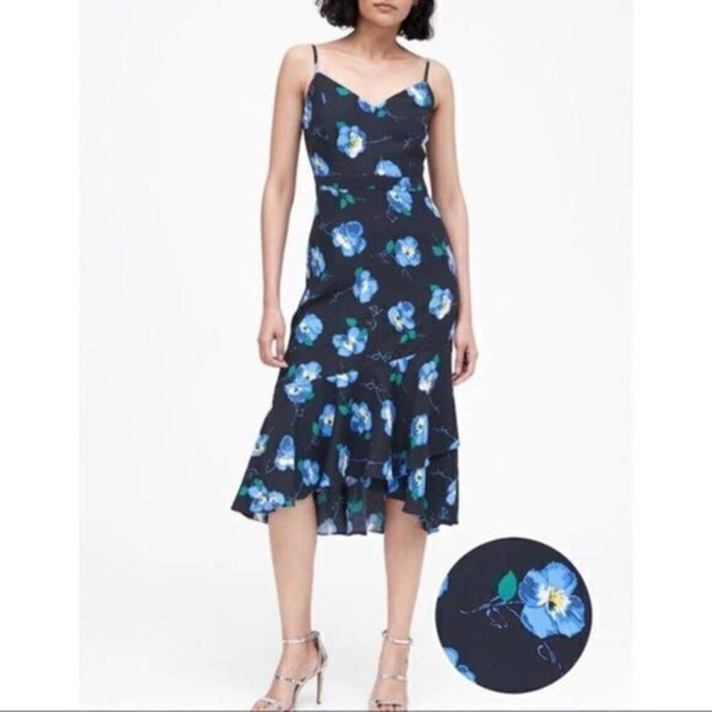 BANANA REPUBLIC Navy Floral Print Midi Sheath Dress NWT US 4